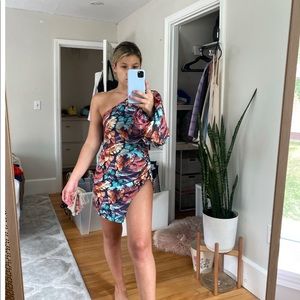 Pretty Little Thing butterfly print one shoulder mini dress